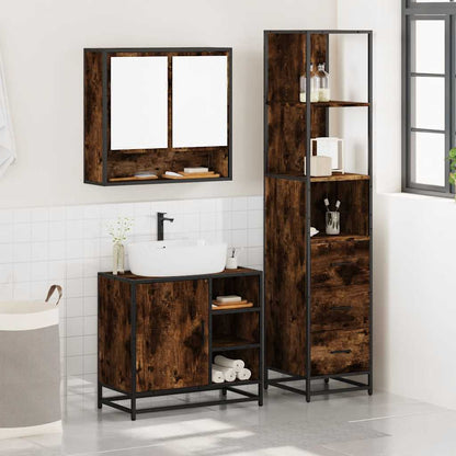 Set Mobili da Bagno 3 pz Rovere Fumo in Legno Multistrato | homemem39