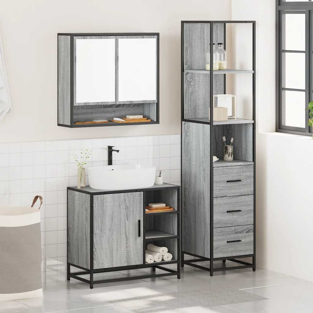 Set Mobili da Bagno 3 pz Grigio Sonoma in Legno Multistrato - homemem39