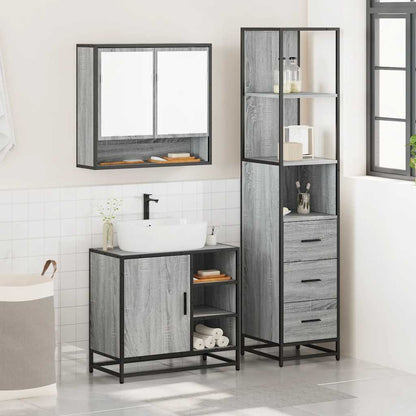 Set Mobili da Bagno 3 pz Grigio Sonoma in Legno Multistrato - homemem39
