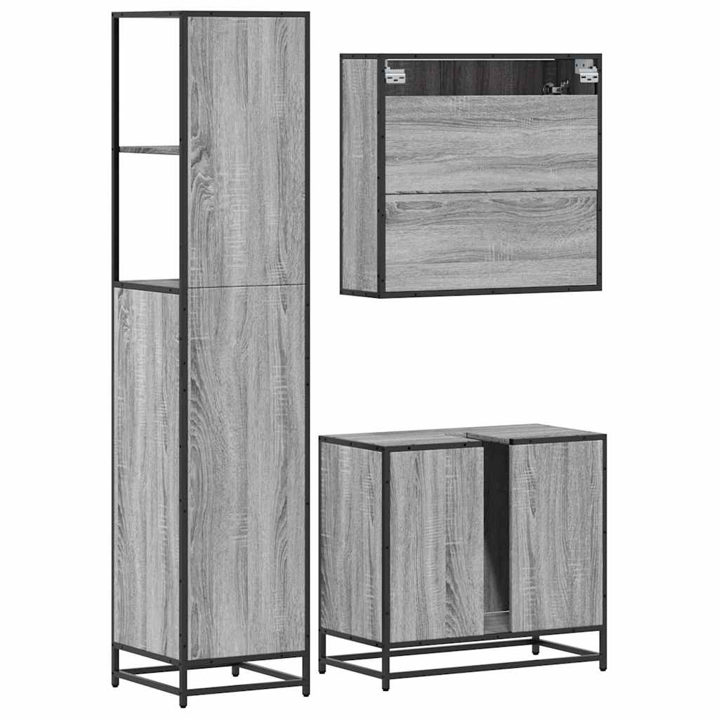 Set Mobili da Bagno 3 pz Grigio Sonoma in Legno Multistrato - homemem39