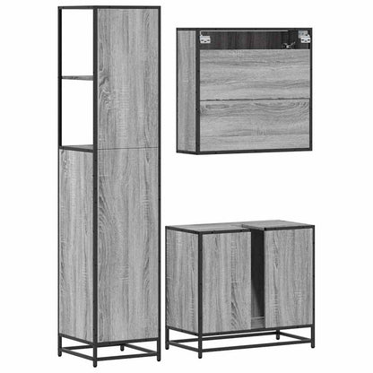 Set Mobili da Bagno 3 pz Grigio Sonoma in Legno Multistrato - homemem39