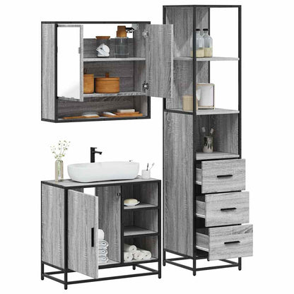 Set Mobili da Bagno 3 pz Grigio Sonoma in Legno Multistrato - homemem39