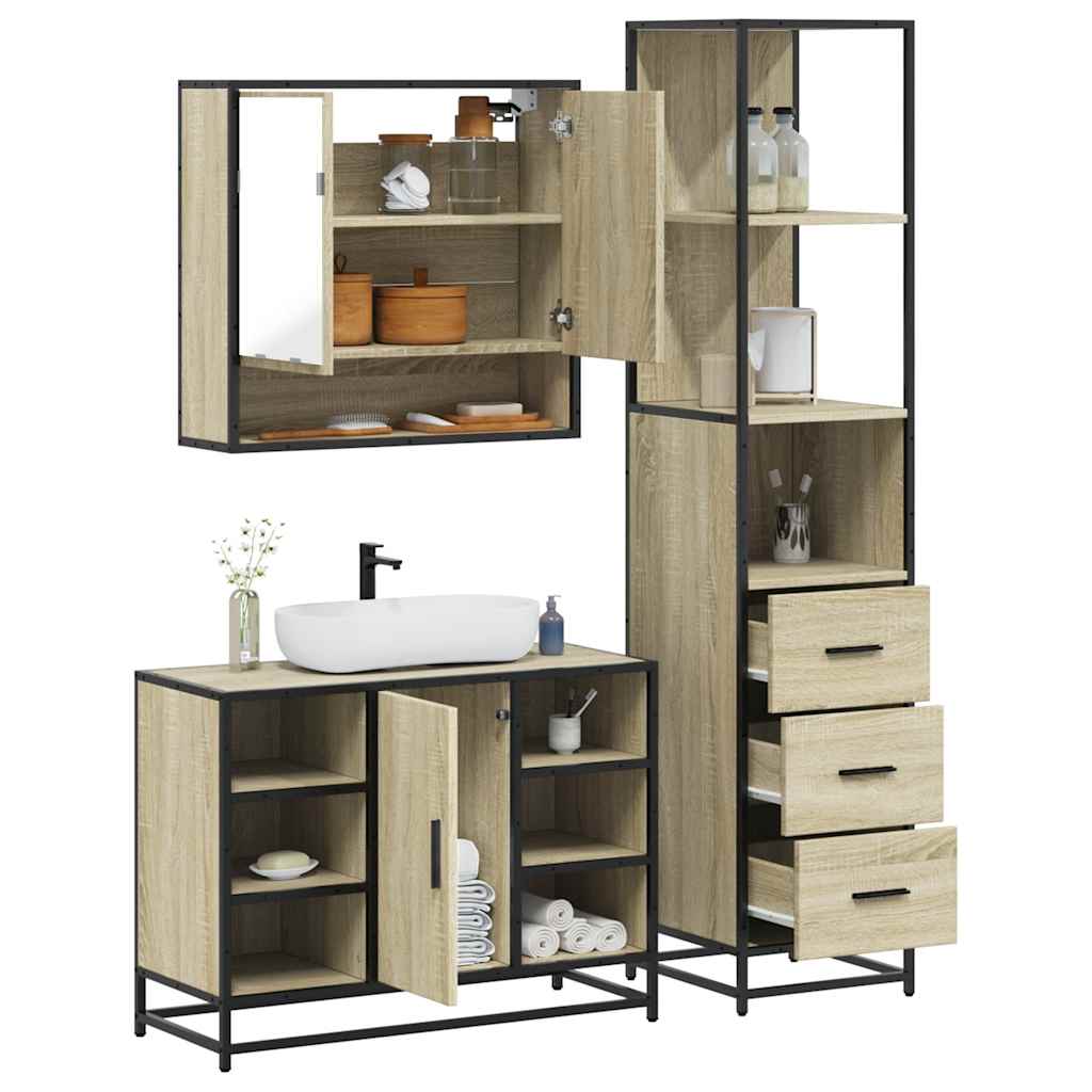 Set Mobili da Bagno 3 pz Rovere Sonoma in Legno Multistrato | homemem39