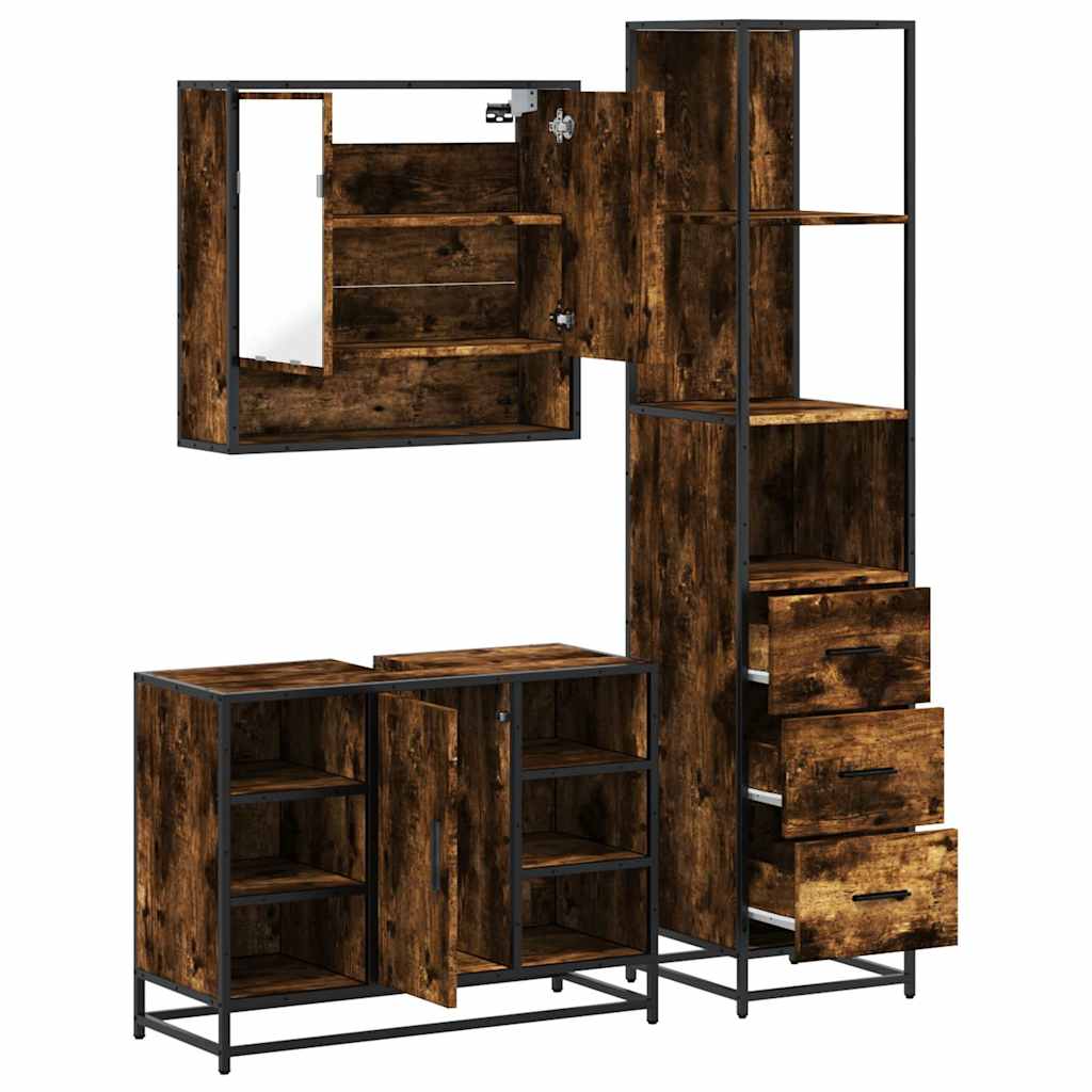Set Mobili da Bagno 3 pz Rovere Fumo in Legno Multistrato | homemem39