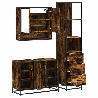 Set Mobili da Bagno 3 pz Rovere Fumo in Legno Multistrato | homemem39
