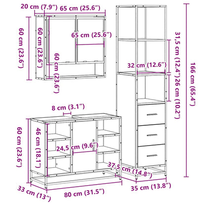 Set Mobili da Bagno 3 pz Rovere Fumo in Legno Multistrato | homemem39