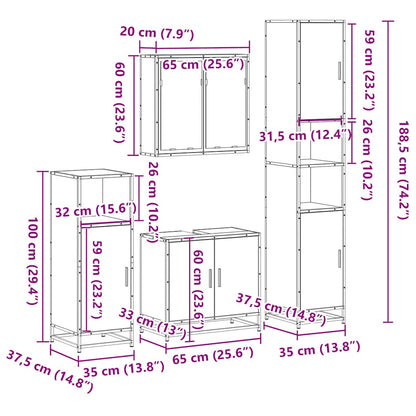 Set Mobili da Bagno 4 pz Rovere Sonoma in Legno Multistrato | homemem39