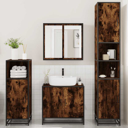 Set Mobili da Bagno 4 pz Rovere Fumo in Legno Multistrato | homemem39