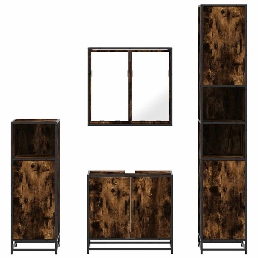 Set Mobili da Bagno 4 pz Rovere Fumo in Legno Multistrato | homemem39