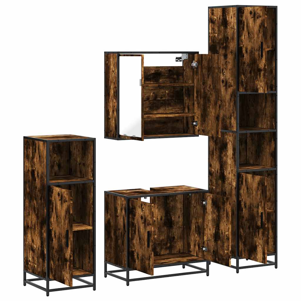 Set Mobili da Bagno 4 pz Rovere Fumo in Legno Multistrato | homemem39