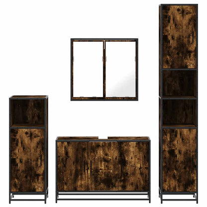 Set Mobili da Bagno 4 pz Rovere Fumo in Legno Multistrato | homemem39