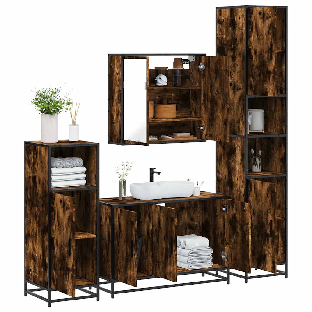 Set Mobili da Bagno 4 pz Rovere Fumo in Legno Multistrato | homemem39