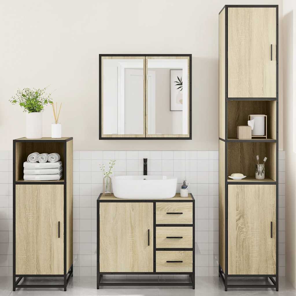Set Mobili da Bagno 4 pz Rovere Sonoma in Legno Multistrato | homemem39