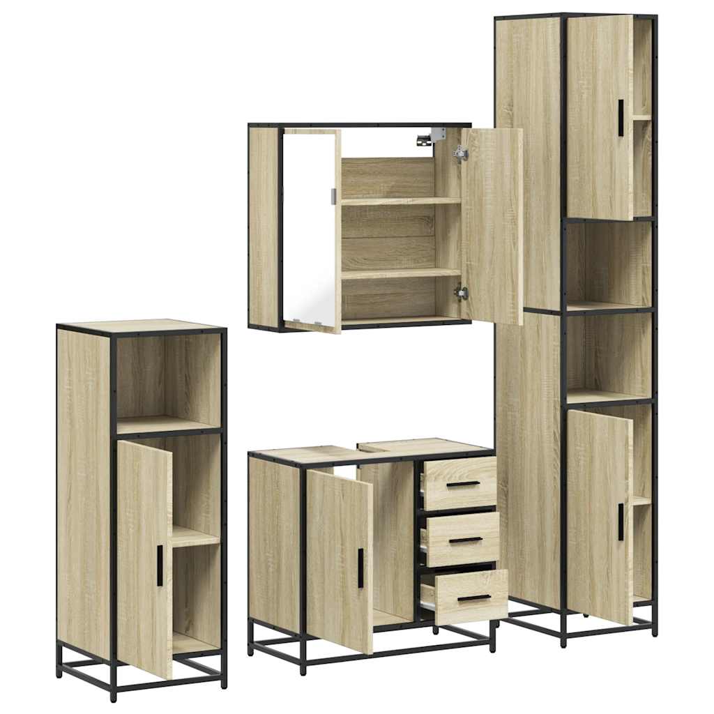 Set Mobili da Bagno 4 pz Rovere Sonoma in Legno Multistrato | homemem39