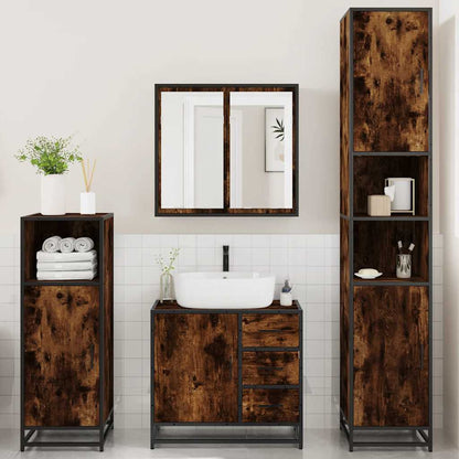 Set Mobili da Bagno 4 pz Rovere Fumo in Legno Multistrato | homemem39