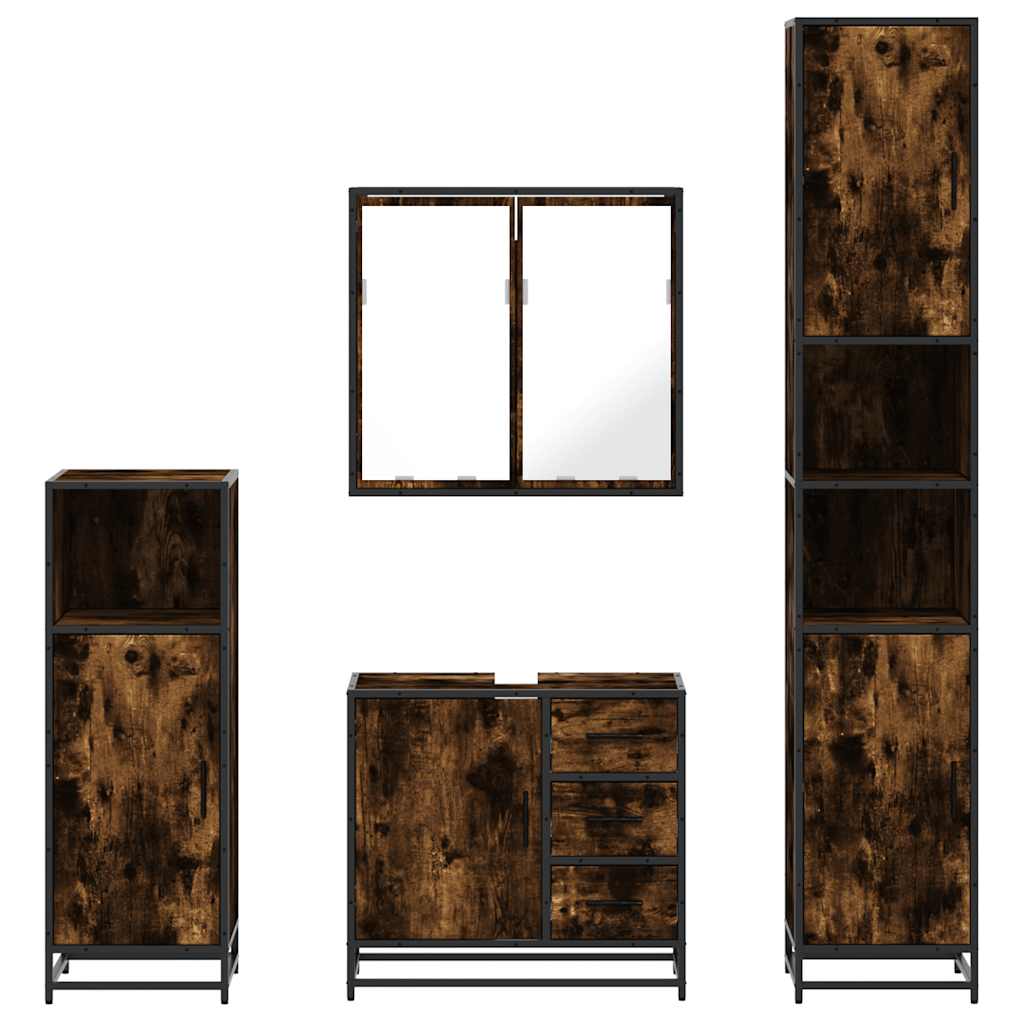 Set Mobili da Bagno 4 pz Rovere Fumo in Legno Multistrato | homemem39