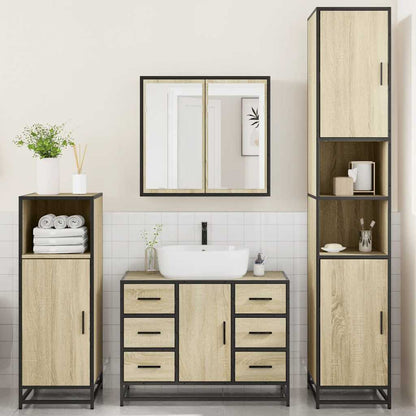 Set Mobili da Bagno 4 pz Rovere Sonoma in Legno Multistrato