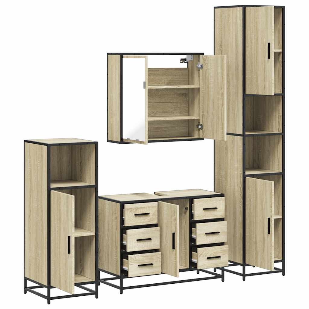Set Mobili da Bagno 4 pz Rovere Sonoma in Legno Multistrato