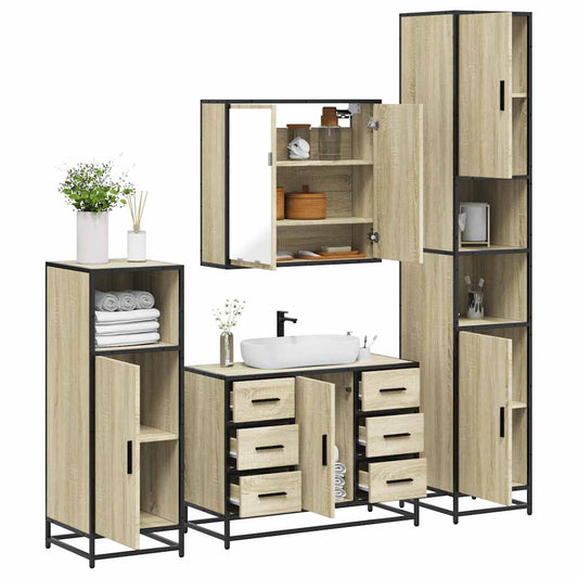 Set Mobili da Bagno 4 pz Rovere Sonoma in Legno Multistrato