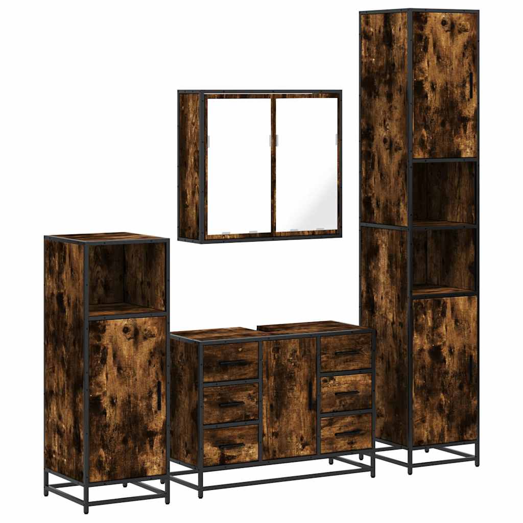 Set Mobili da Bagno 4 pz Rovere Fumo in Legno Multistrato | homemem39