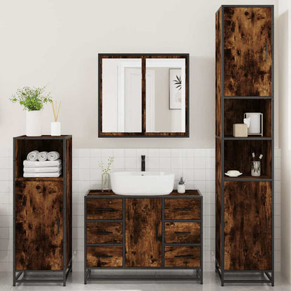 Set Mobili da Bagno 4 pz Rovere Fumo in Legno Multistrato | homemem39