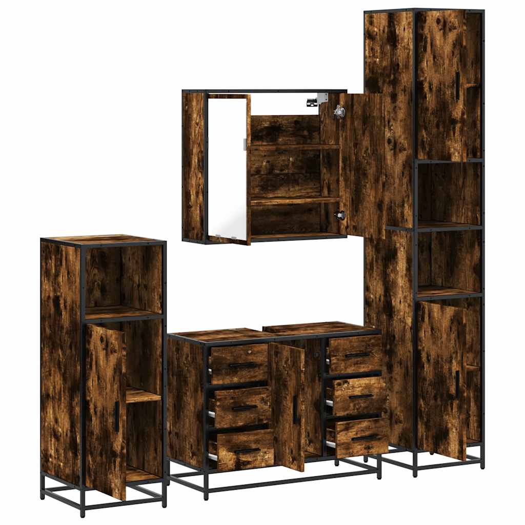 Set Mobili da Bagno 4 pz Rovere Fumo in Legno Multistrato | homemem39