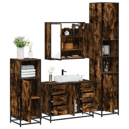 Set Mobili da Bagno 4 pz Rovere Fumo in Legno Multistrato | homemem39