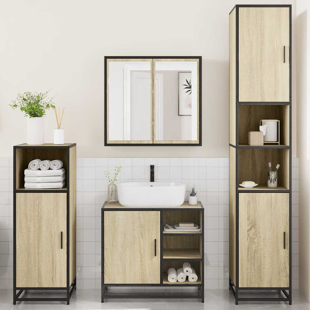 Set Mobili da Bagno 4 pz Rovere Sonoma in Legno Multistrato | homemem39