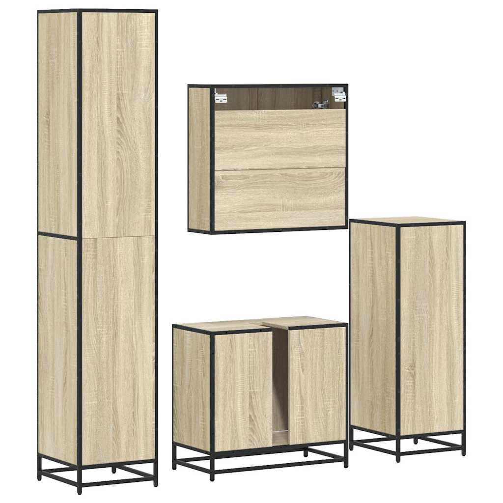Set Mobili da Bagno 4 pz Rovere Sonoma in Legno Multistrato | homemem39
