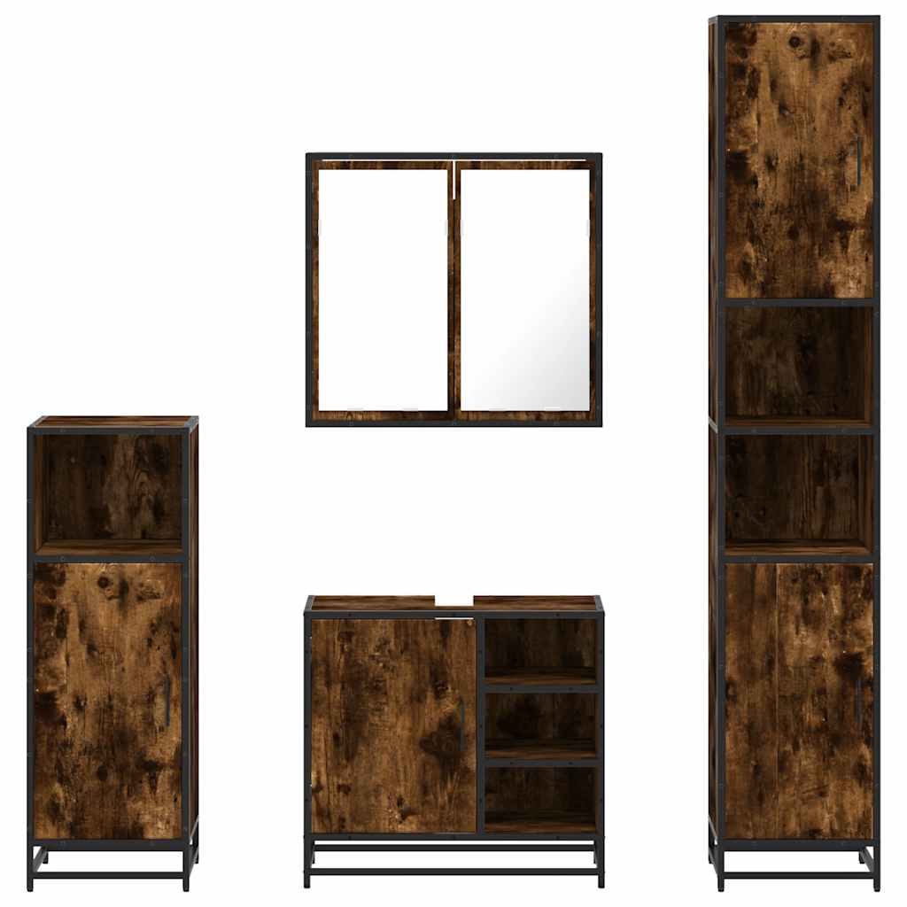 Set Mobili da Bagno 4 pz Rovere Fumo in Legno Multistrato | homemem39