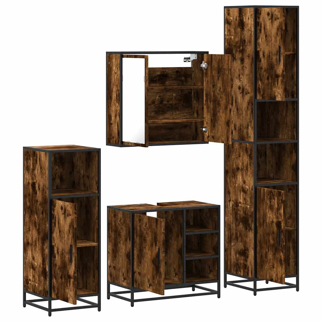 Set Mobili da Bagno 4 pz Rovere Fumo in Legno Multistrato | homemem39