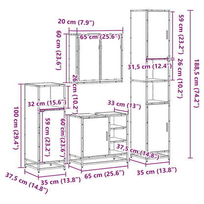 Set Mobili da Bagno 4 pz Rovere Fumo in Legno Multistrato | homemem39