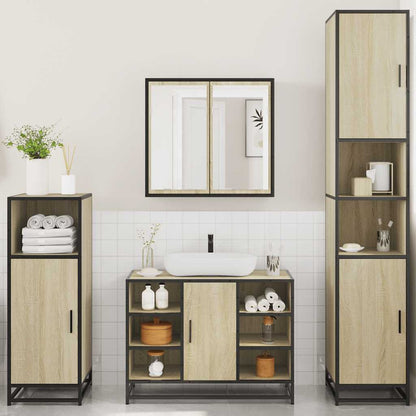 Set Mobili da Bagno 4 pz Rovere Sonoma in Legno Multistrato