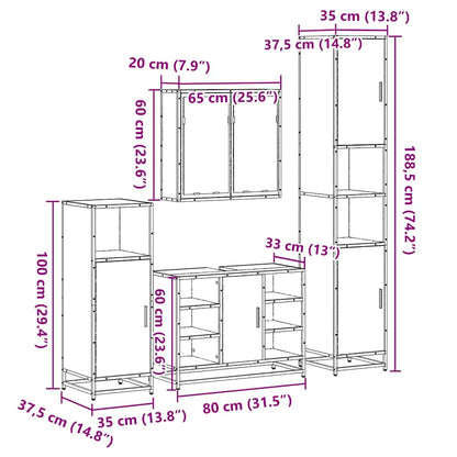 Set Mobili da Bagno 4 pz Rovere Sonoma in Legno Multistrato | homemem39