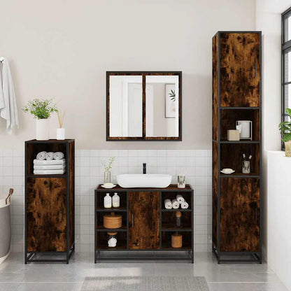 Set Mobili da Bagno 4 pz Rovere Fumo in Legno Multistrato | homemem39