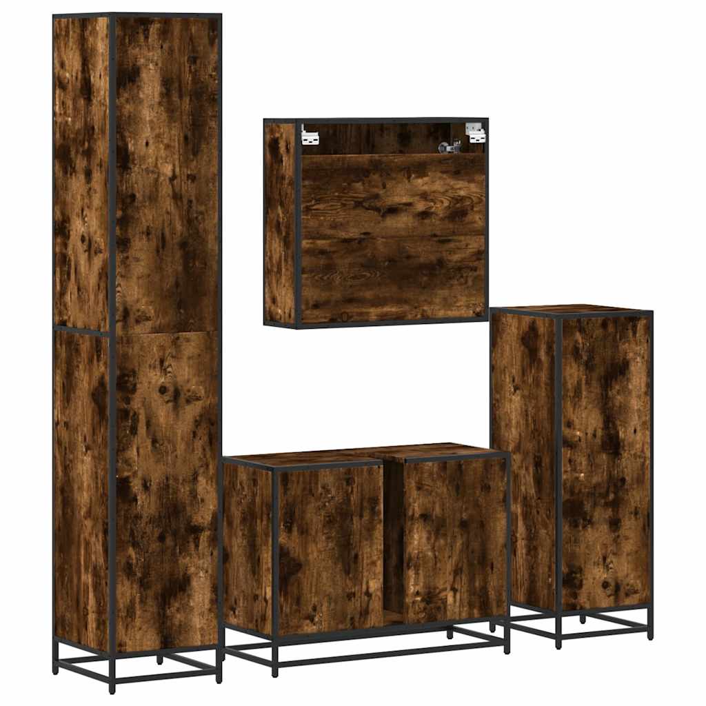 Set Mobili da Bagno 4 pz Rovere Fumo in Legno Multistrato | homemem39