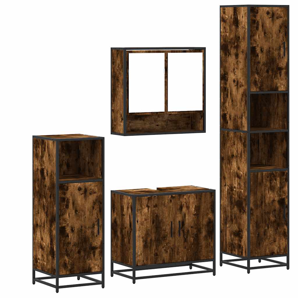 Set Mobili da Bagno 4 pz Rovere Fumo in Legno Multistrato