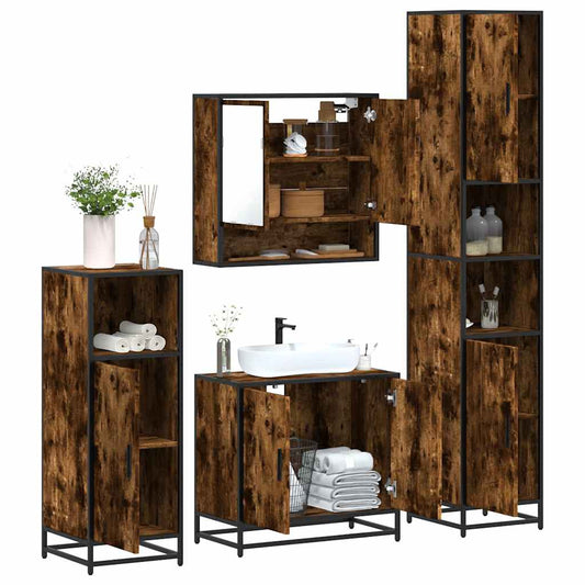 Set Mobili da Bagno 4 pz Rovere Fumo in Legno Multistrato | homemem39