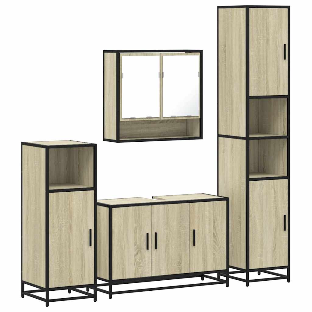 Set Mobili da Bagno 4 pz Rovere Sonoma in Legno Multistrato | homemem39