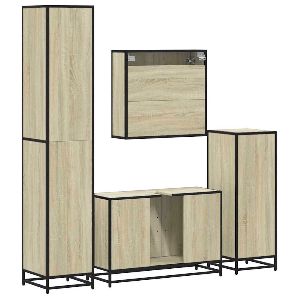Set Mobili da Bagno 4 pz Rovere Sonoma in Legno Multistrato | homemem39