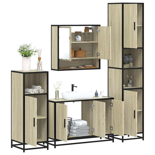 Set Mobili da Bagno 4 pz Rovere Sonoma in Legno Multistrato | homemem39