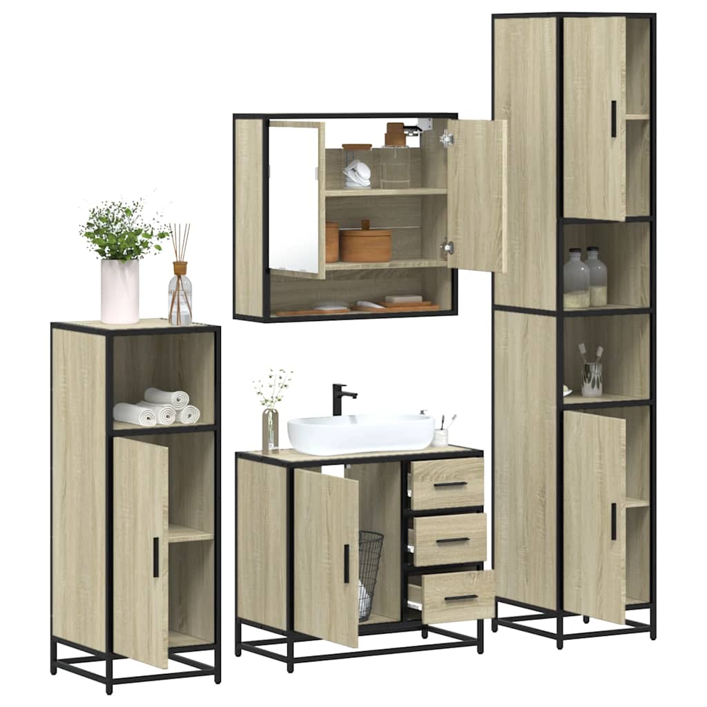 Set Mobili da Bagno 4 pz Rovere Sonoma in Legno Multistrato | homemem39