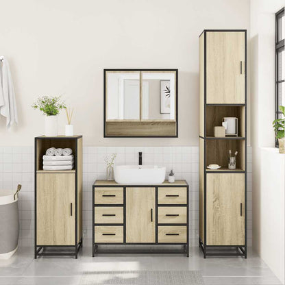 Set Mobili da Bagno 4 pz Rovere Sonoma in Legno Multistrato