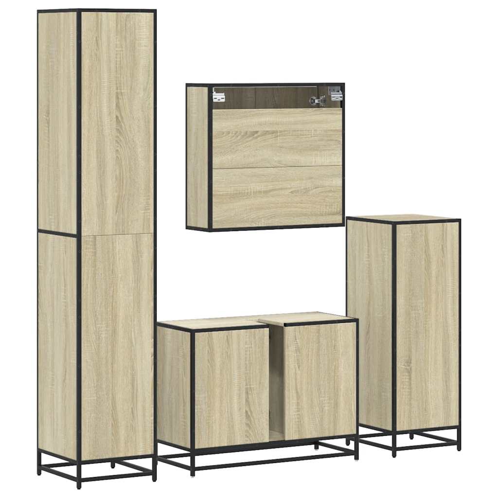 Set Mobili da Bagno 4 pz Rovere Sonoma in Legno Multistrato