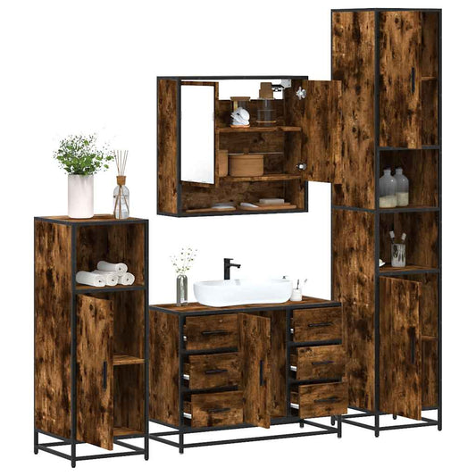 Set Mobili da Bagno 4 pz Rovere Fumo in Legno Multistrato | homemem39