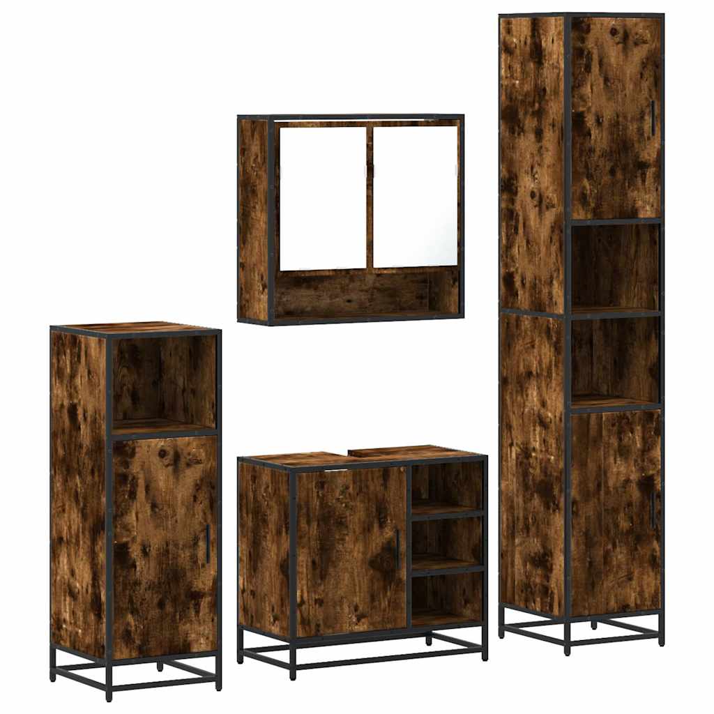 Set Mobili da Bagno 4 pz Rovere Fumo in Legno Multistrato | homemem39