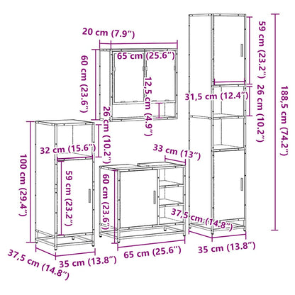 Set Mobili da Bagno 4 pz Rovere Fumo in Legno Multistrato | homemem39