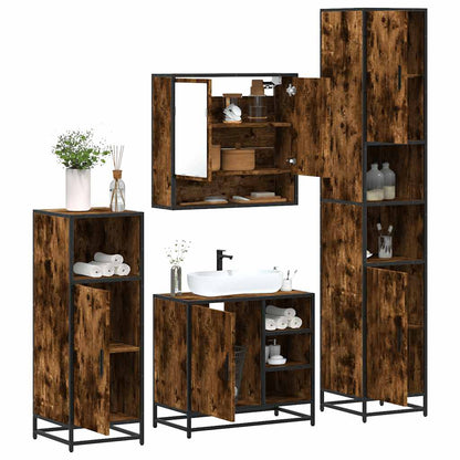 Set Mobili da Bagno 4 pz Rovere Fumo in Legno Multistrato | homemem39