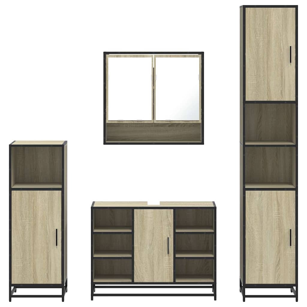 Set Mobili da Bagno 4 pz Rovere Sonoma in Legno Multistrato | homemem39
