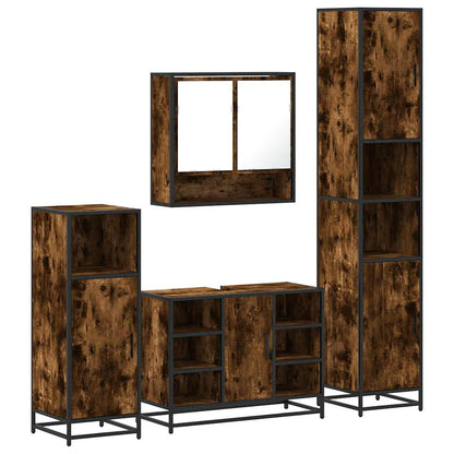 Set Mobili da Bagno 4 pz Rovere Fumo in Legno Multistrato | homemem39